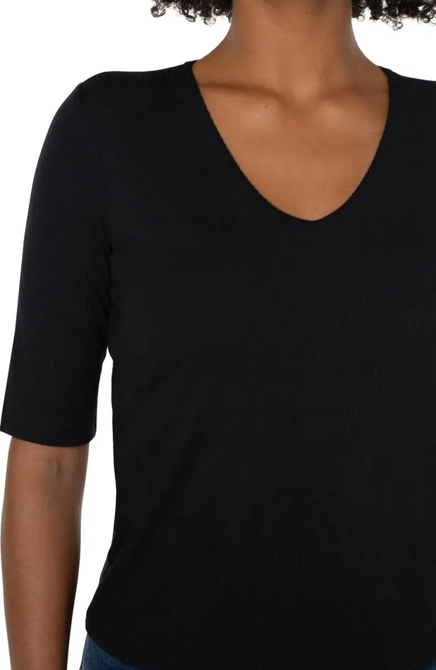 Liverpool Los Angeles Tees DOUBLE LAYER VNECK RIB KNIT TOP Black 8211 Womens