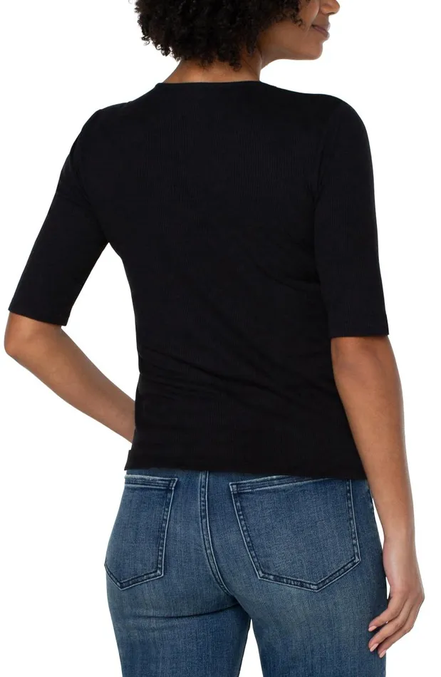 Liverpool Los Angeles Tees DOUBLE LAYER VNECK RIB KNIT TOP Black 8211 Womens