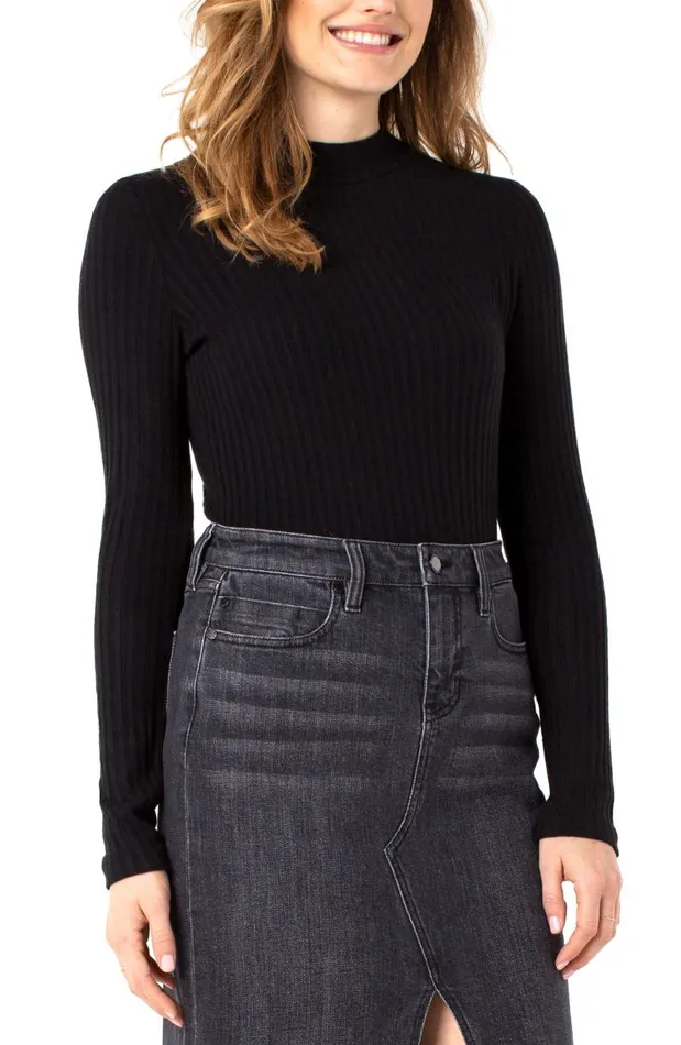 Liverpool Los Angeles Tees MOCK NECK LONG SLEEVE KNIT TOP Black 8211 Womens