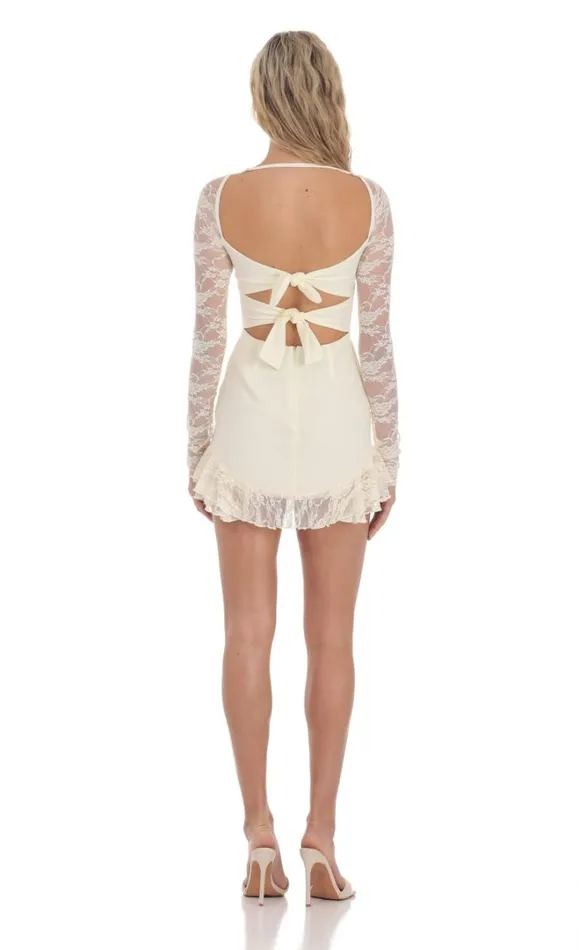 Long Lace Sleeve Ruffle Dress Cream Women LUCY IN THE SKY Mini Dresses