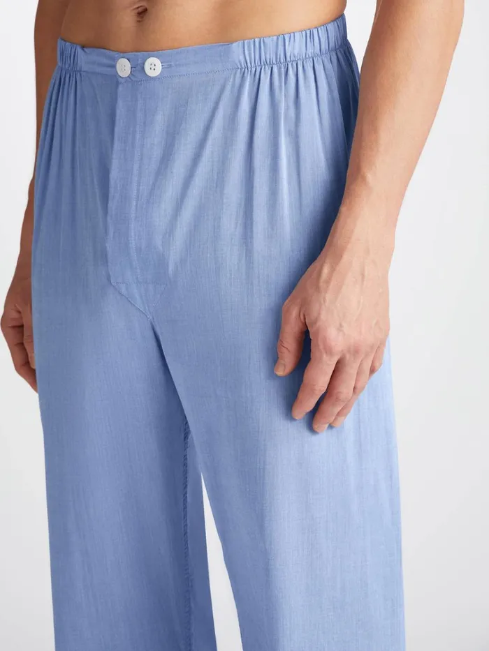 Long Pajamas Men Derek Rose Classic Fit Pajamas Amalfi Cotton Batiste Blue
