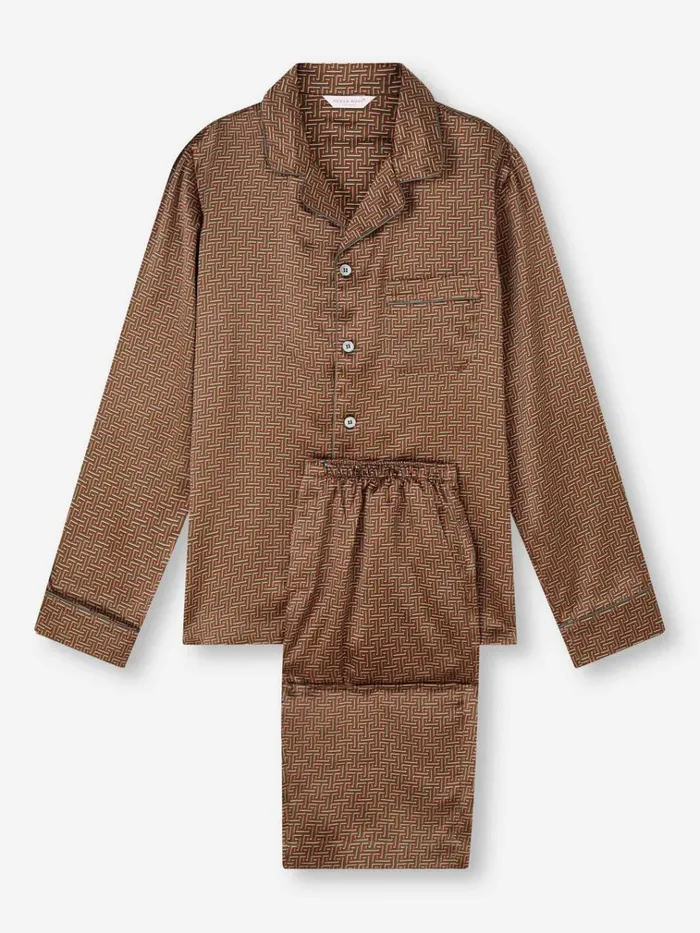 Long Pajamas Men Derek Rose Pajamas Brindisi 109 Silk Satin Green