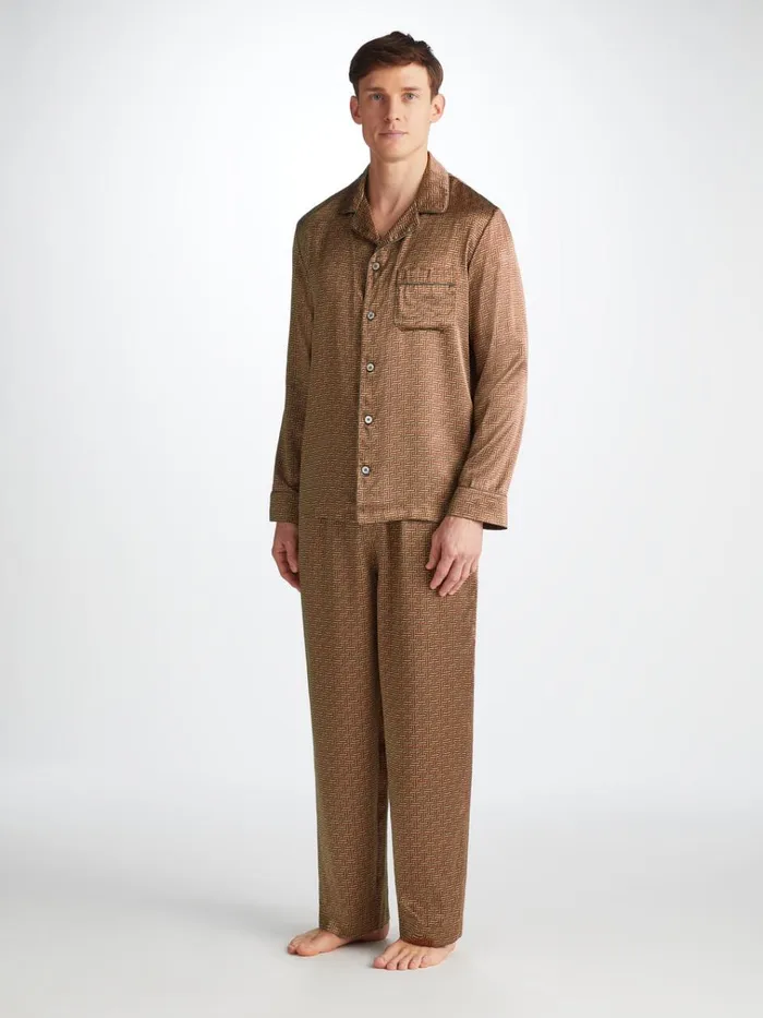 Long Pajamas Men Derek Rose Pajamas Brindisi 109 Silk Satin Green