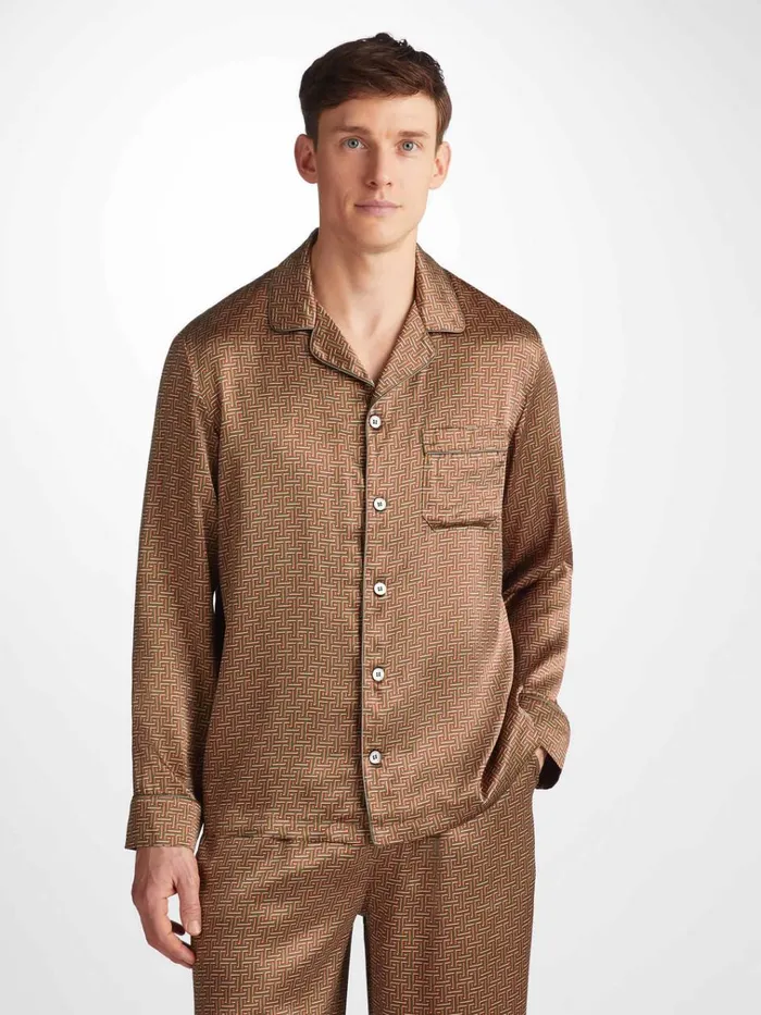 Long Pajamas Men Derek Rose Pajamas Brindisi 109 Silk Satin Green