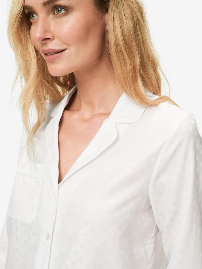 Long Pajamas Women Derek Rose Pajamas Kate 7 Cotton Jacquard White
