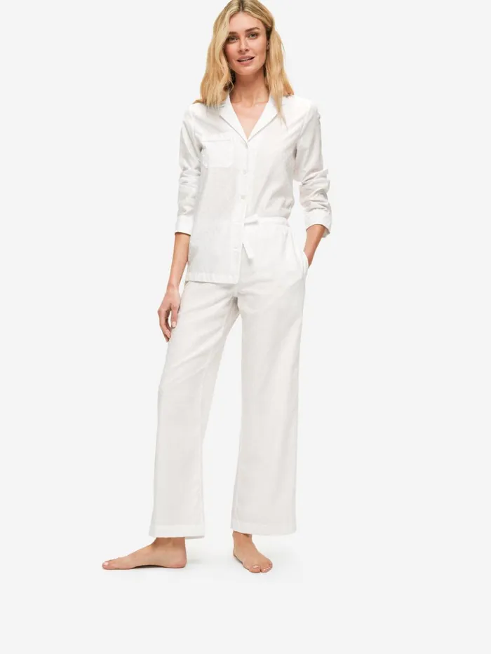 Long Pajamas Women Derek Rose Pajamas Kate 7 Cotton Jacquard White