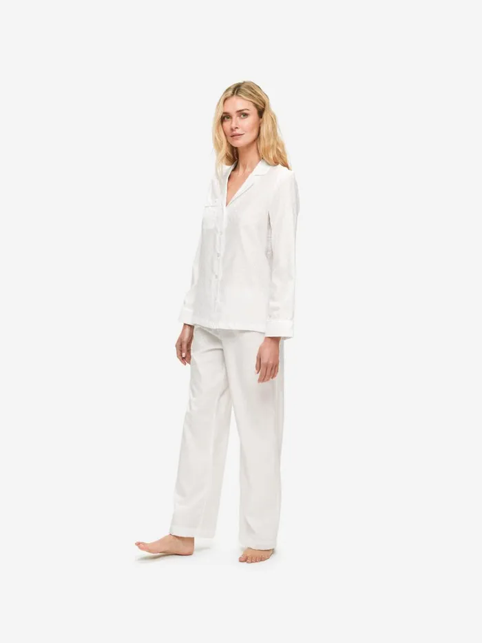 Long Pajamas Women Derek Rose Pajamas Kate 7 Cotton Jacquard White