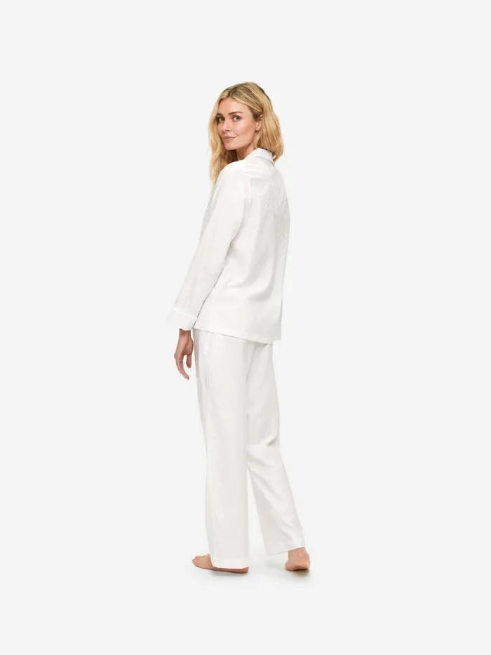 Long Pajamas Women Derek Rose Pajamas Kate 7 Cotton Jacquard White