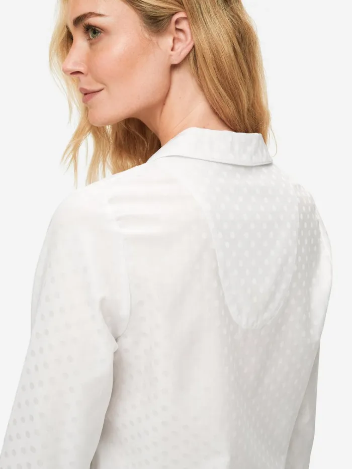 Long Pajamas Women Derek Rose Pajamas Kate 7 Cotton Jacquard White