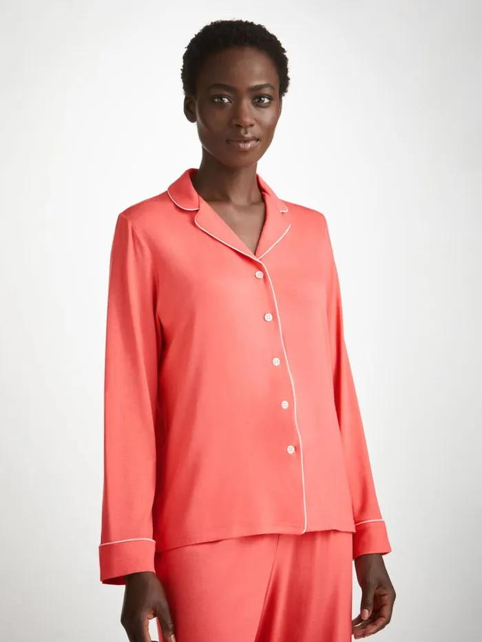 Long Pajamas Women Derek Rose Pajamas Lara Micro Modal Stretch Coral