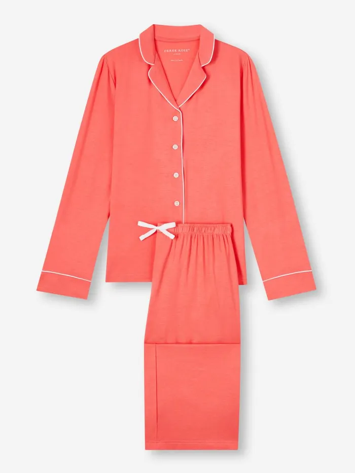Long Pajamas Women Derek Rose Pajamas Lara Micro Modal Stretch Coral