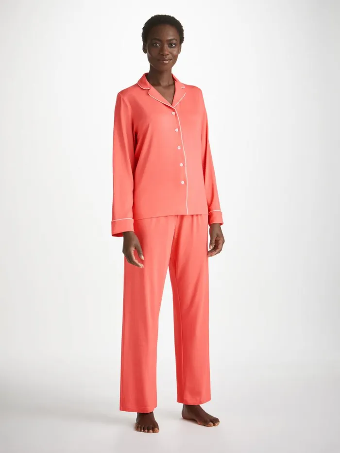 Long Pajamas Women Derek Rose Pajamas Lara Micro Modal Stretch Coral