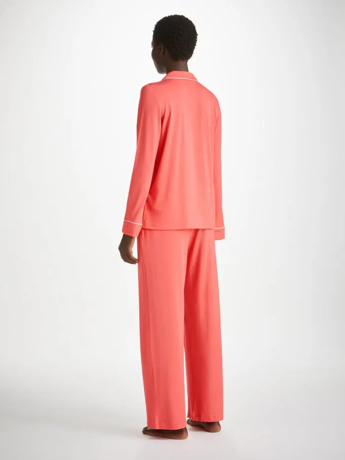 Long Pajamas Women Derek Rose Pajamas Lara Micro Modal Stretch Coral