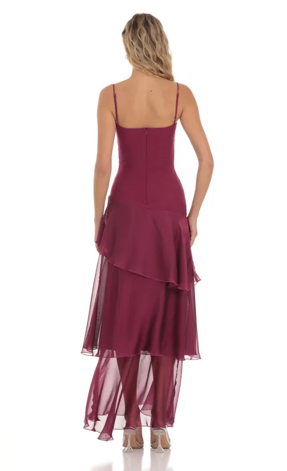 Long Ruffle Maxi Dress Plum Women LUCY IN THE SKY Maxi Dresses Long Ruffle Maxi Dress Plum Women LUCY IN THE SKY Maxi Dresses