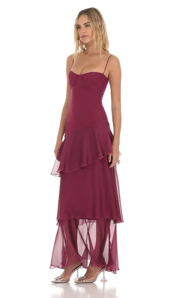 Long Ruffle Maxi Dress Plum Women LUCY IN THE SKY Maxi Dresses Long Ruffle Maxi Dress Plum Women LUCY IN THE SKY Maxi Dresses