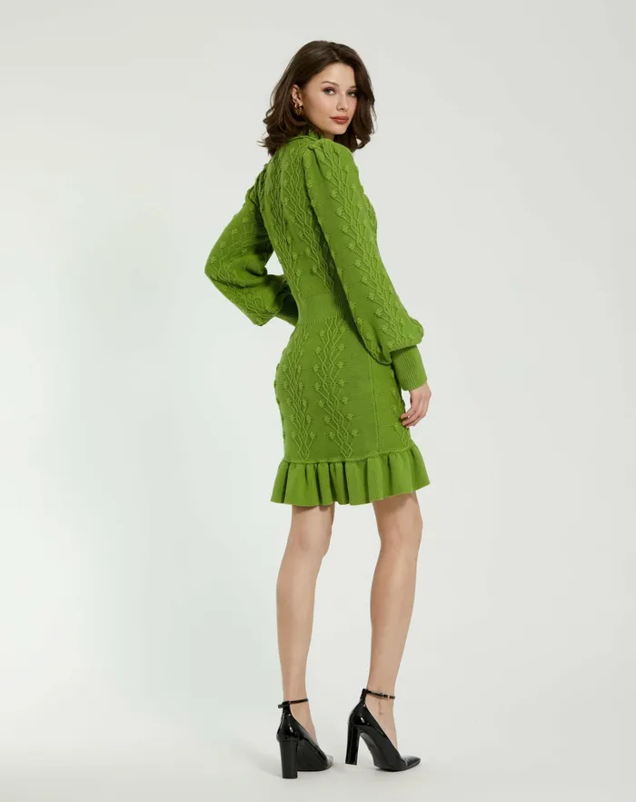 Long Sleeve Button Up Collared Bobble Knit Sweater Dress Pear Women Knitwear Mac Duggal