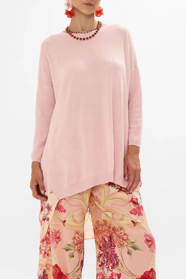 LONG SLEEVE JUMPER WITH PRINT BACK BLOSSOMS AND BRUSHSTROKES Blossoms And Brushstrokes Womens Camilla Knitwear