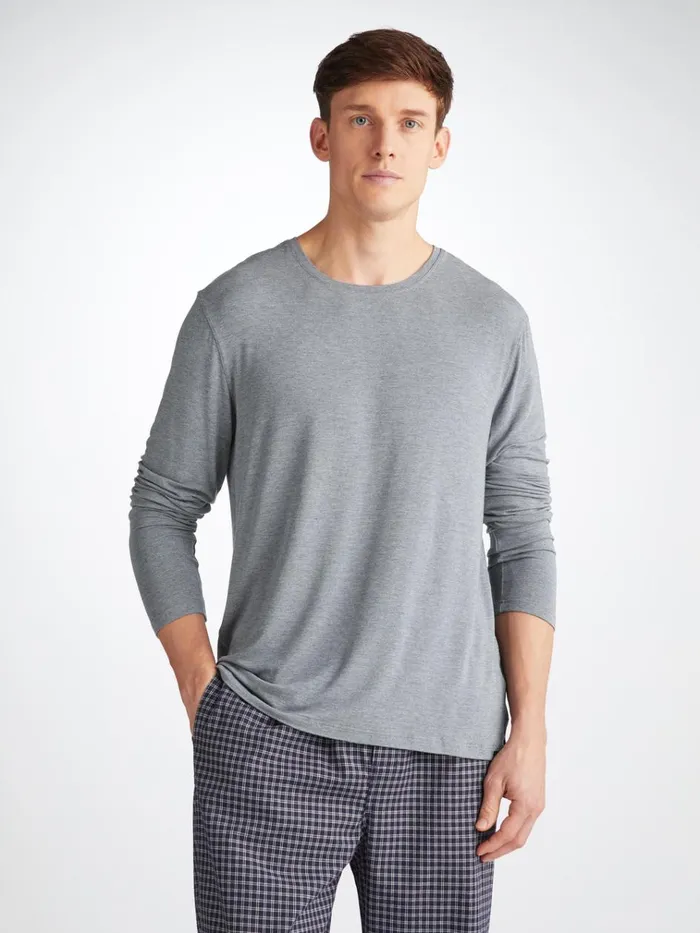 Long Sleeve TShirts Men Derek Rose Long Sleeve TShirt Marlowe Micro Modal Stretch Charcoal