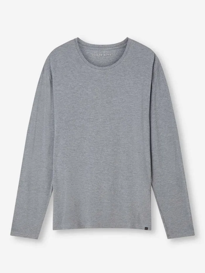Long Sleeve TShirts Men Derek Rose Long Sleeve TShirt Marlowe Micro Modal Stretch Charcoal