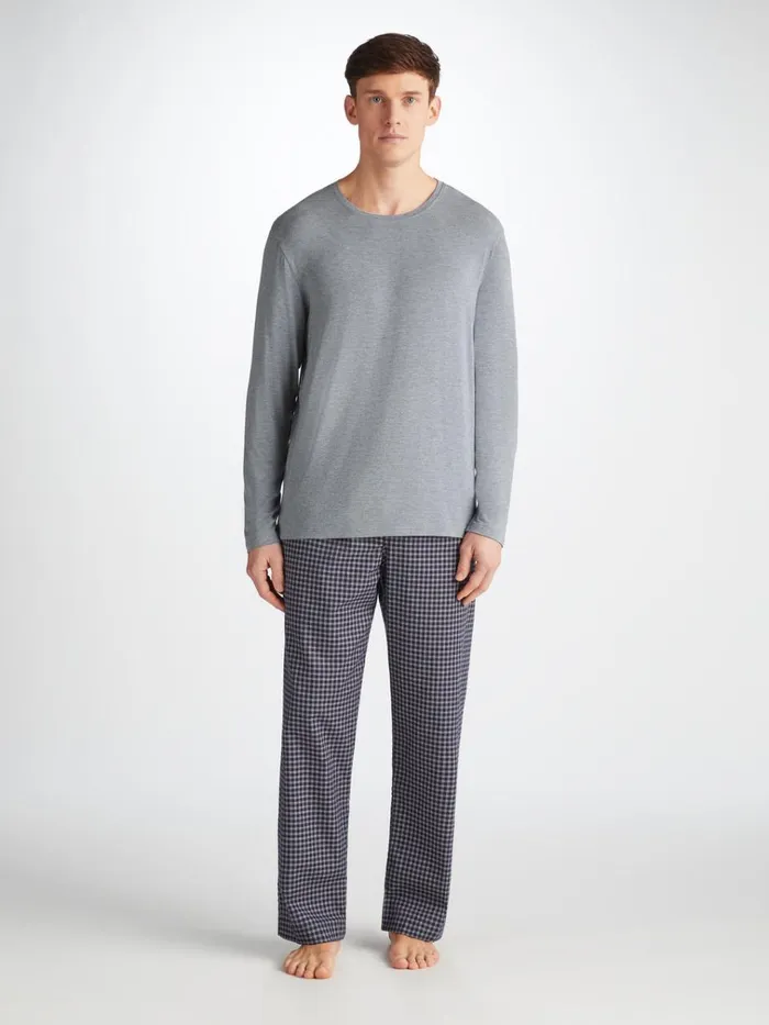 Long Sleeve TShirts Men Derek Rose Long Sleeve TShirt Marlowe Micro Modal Stretch Charcoal