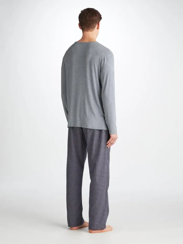 Long Sleeve TShirts Men Derek Rose Long Sleeve TShirt Marlowe Micro Modal Stretch Charcoal