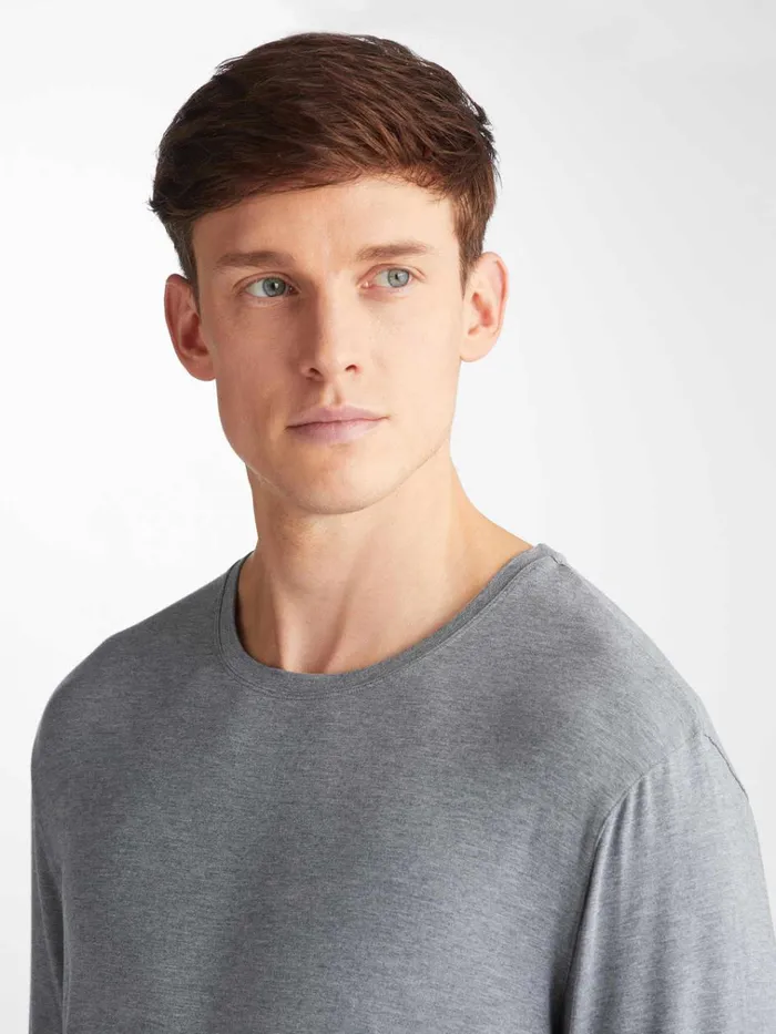 Long Sleeve TShirts Men Derek Rose Long Sleeve TShirt Marlowe Micro Modal Stretch Charcoal