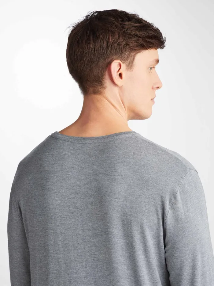 Long Sleeve TShirts Men Derek Rose Long Sleeve TShirt Marlowe Micro Modal Stretch Charcoal