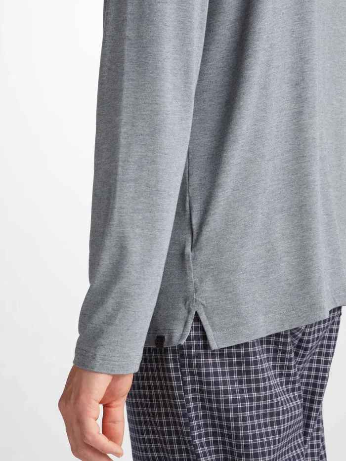 Long Sleeve TShirts Men Derek Rose Long Sleeve TShirt Marlowe Micro Modal Stretch Charcoal