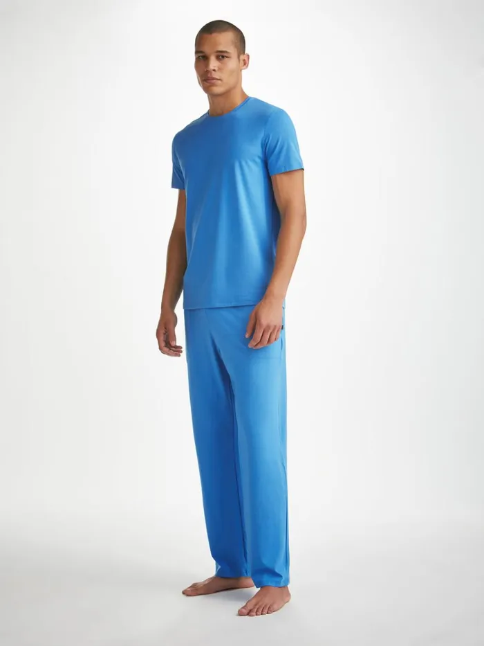 Lounge Pants Men Derek Rose Lounge Pants Basel Micro Modal Stretch Azure Blue