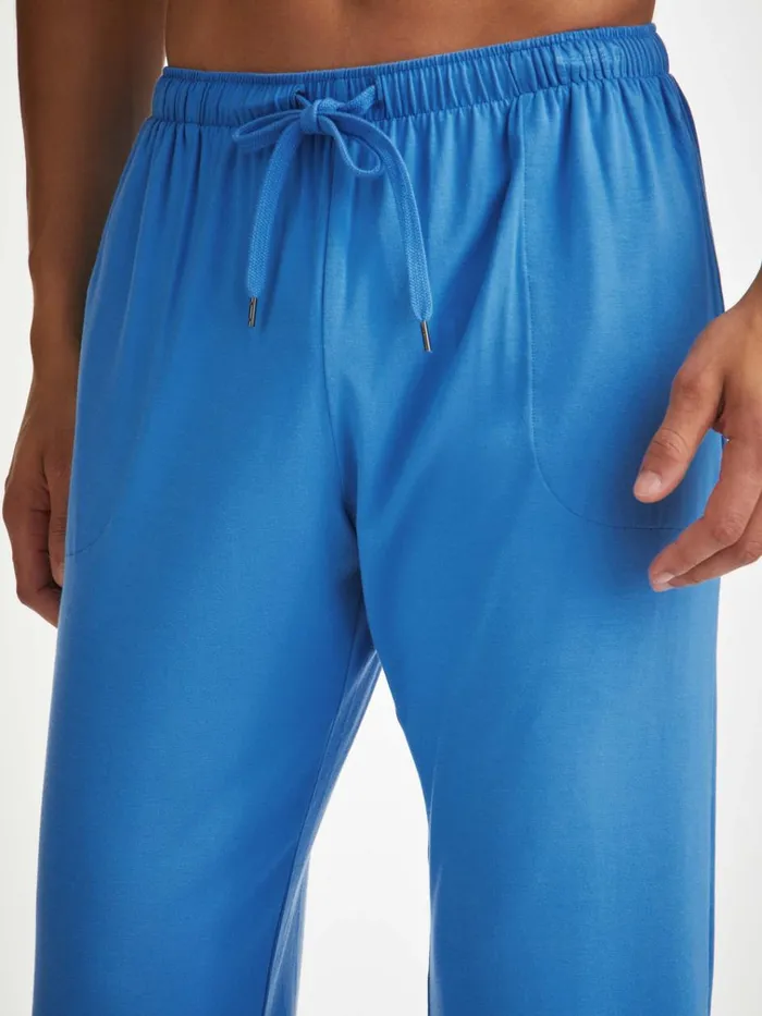Lounge Pants Men Derek Rose Lounge Pants Basel Micro Modal Stretch Azure Blue