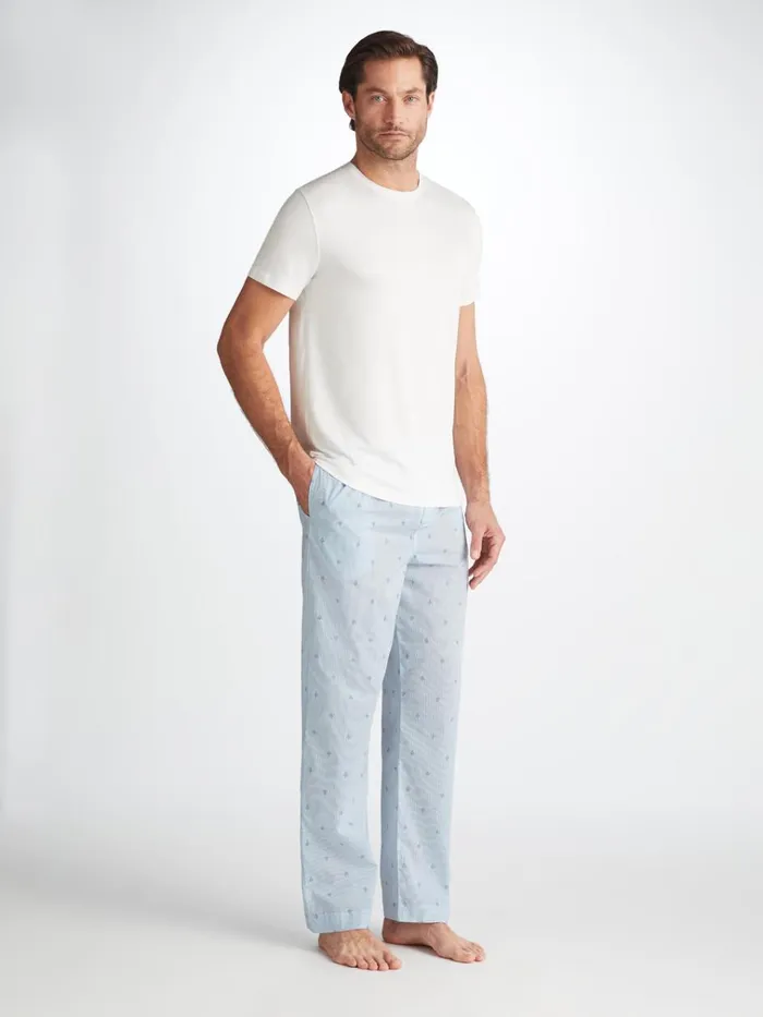 Lounge Pants Men Derek Rose Lounge Pants Nelson 100 Cotton Batiste Blue