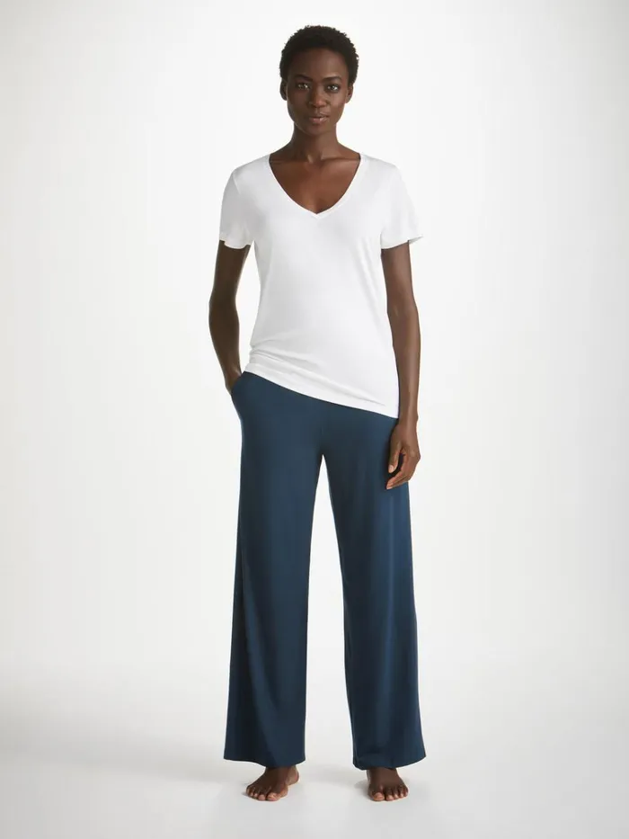 Lounge Pants Women Derek Rose Lounge Pants Basel Micro Modal Stretch Navy
