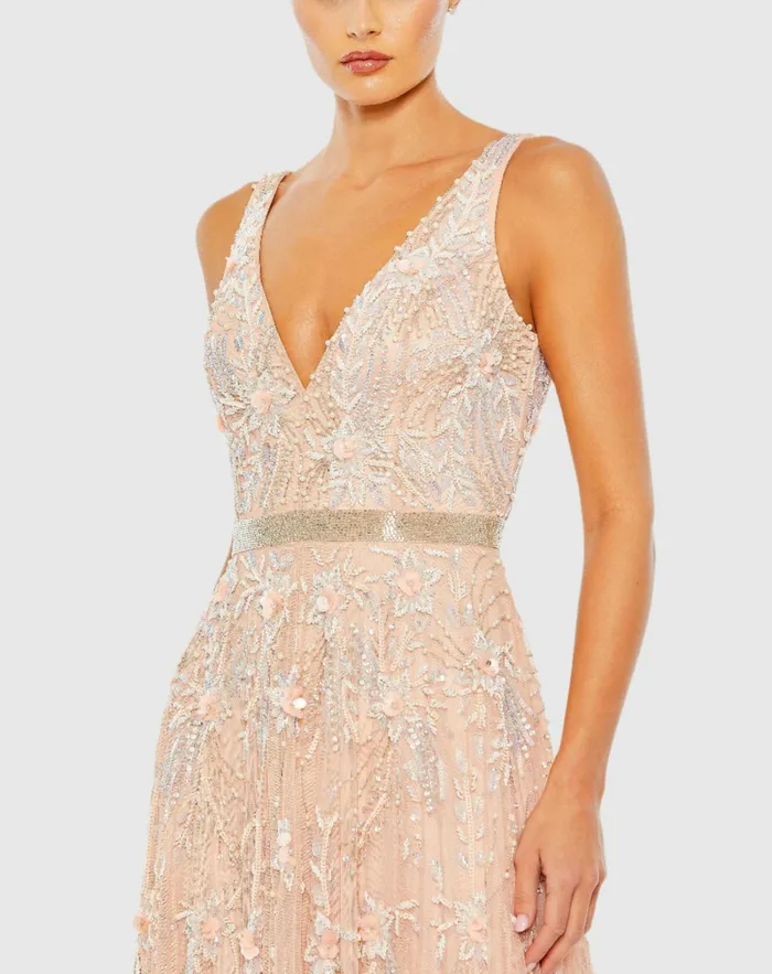 Mac Duggal Best Sellers Women VNeck Embellished Tulle Gown Midnight