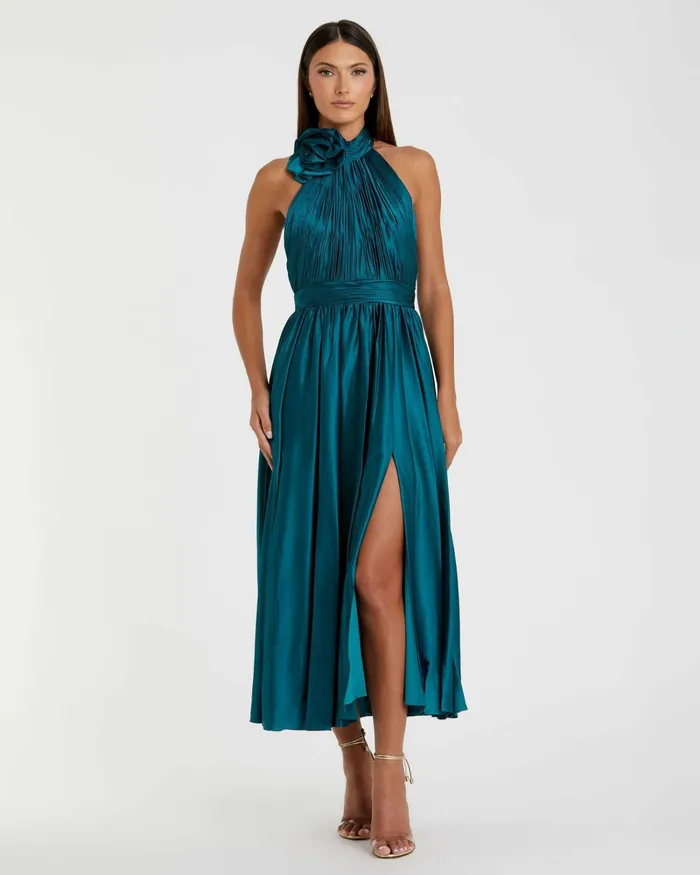 Mac Duggal Daytime Dresses Women Pleated Charmeuse High Neck Sleeveless Midi Dress Ocean Mac Duggal Daytime Dresses Women Pleated Charmeuse High Neck Sleeveless Midi Dress Ocean