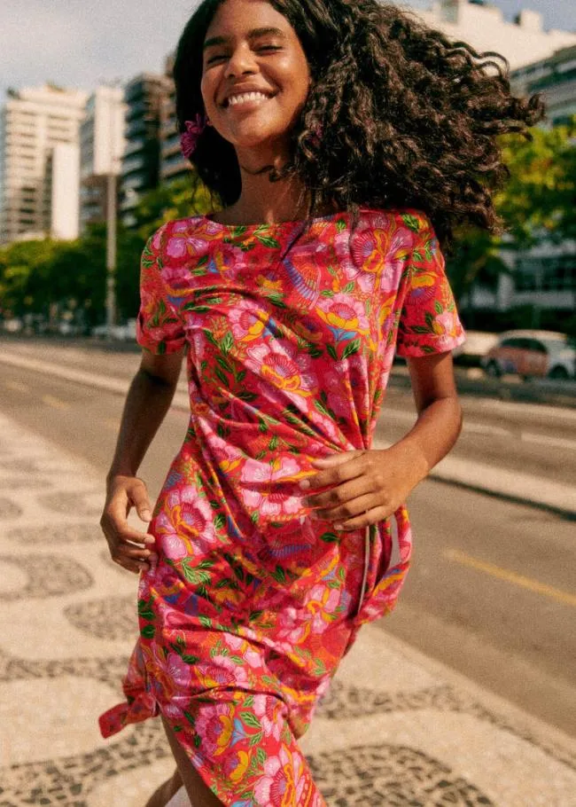 Macaw Flowers Red Pippa Midi Dress Women FARM Rio Midi Dresses