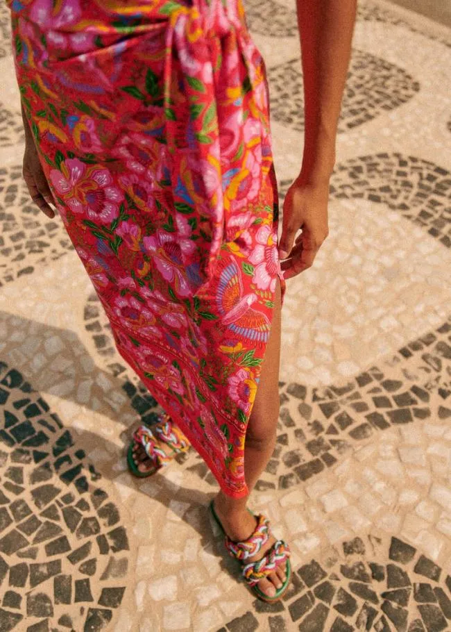 Macaw Flowers Red Pippa Midi Dress Women FARM Rio Midi Dresses