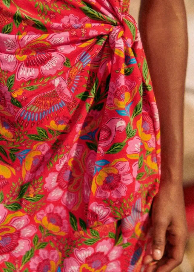 Macaw Flowers Red Pippa Midi Dress Women FARM Rio Midi Dresses