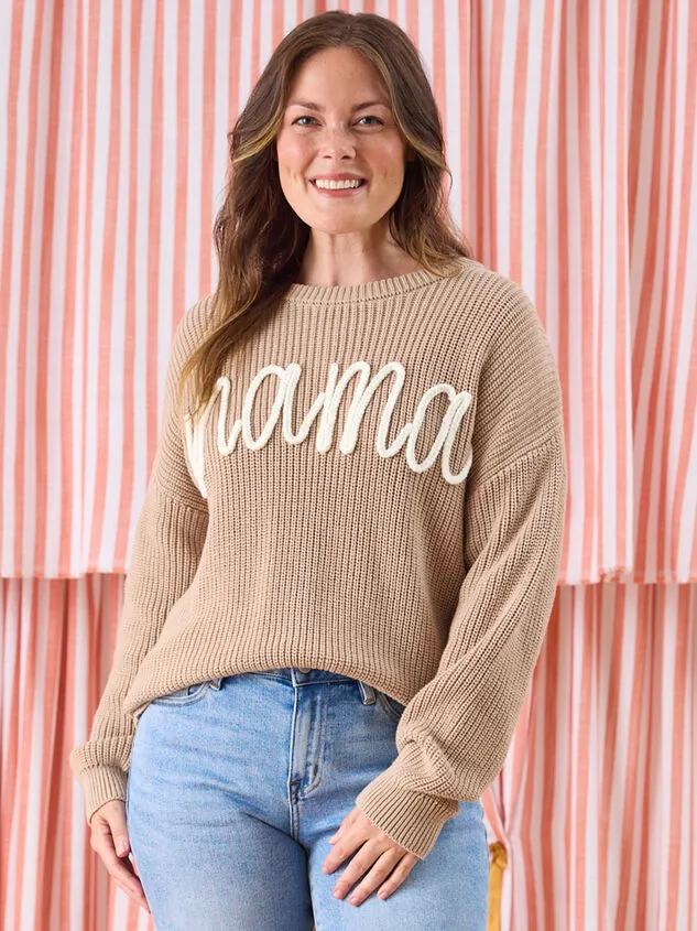 Mama Embroidered Sweater Taupe Women Altar039d State Mama