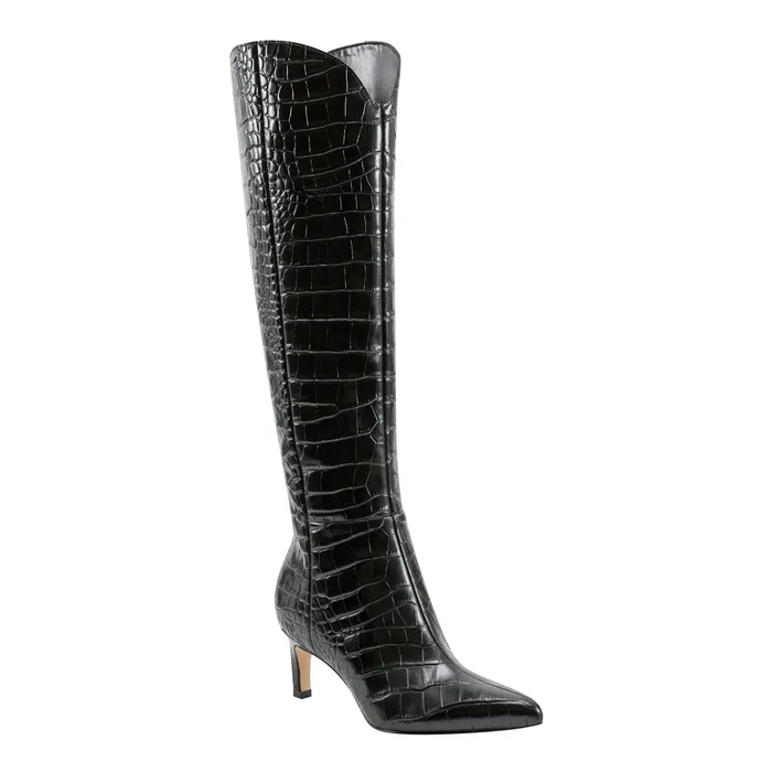 Marc Fisher Quinnie Dress Boot Black Croco Leather Women Boots