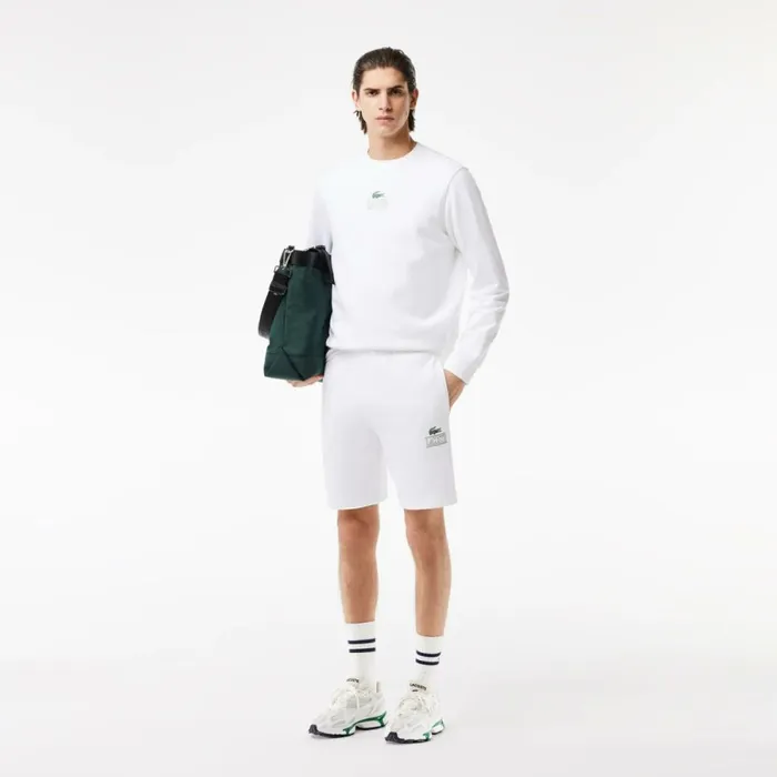 Matching Sets Men Lacoste Unisex Signature Print Shorts White 001