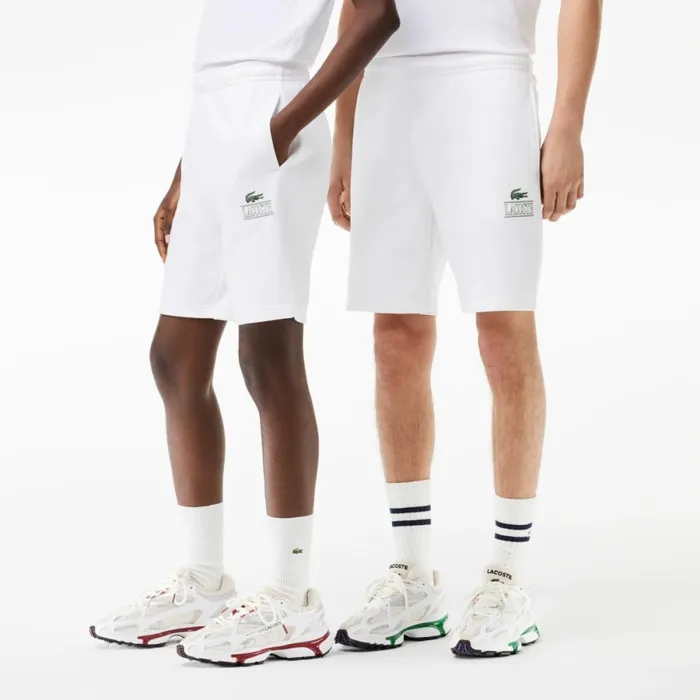 Matching Sets Men Lacoste Unisex Signature Print Shorts White 001