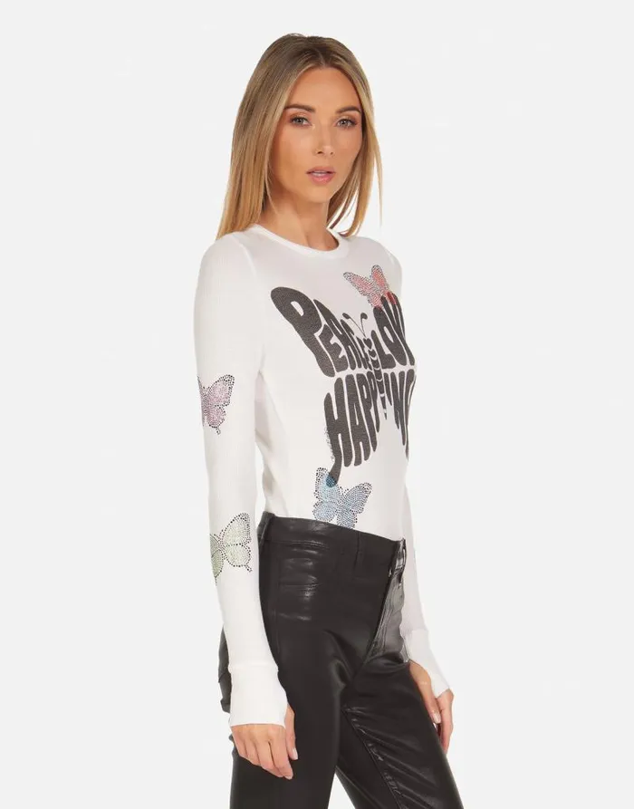McKinley Crystal Love Butterfly Milk Women Lauren Moshi Long Sleeve