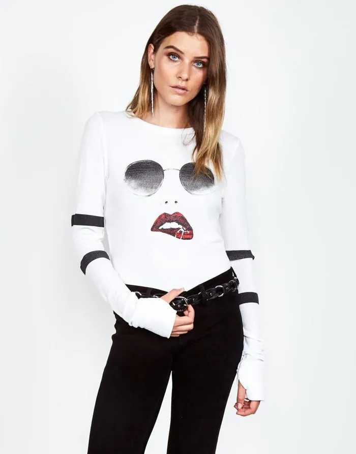 McKinley Pierced Biting Lip Face White Women Lauren Moshi Long Sleeve