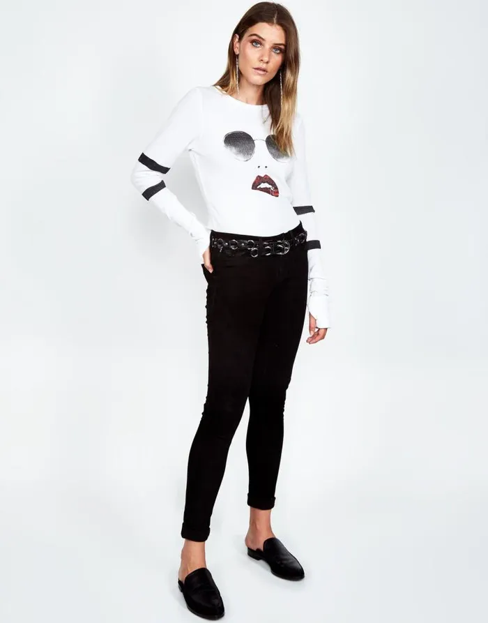 McKinley Pierced Biting Lip Face White Women Lauren Moshi Long Sleeve