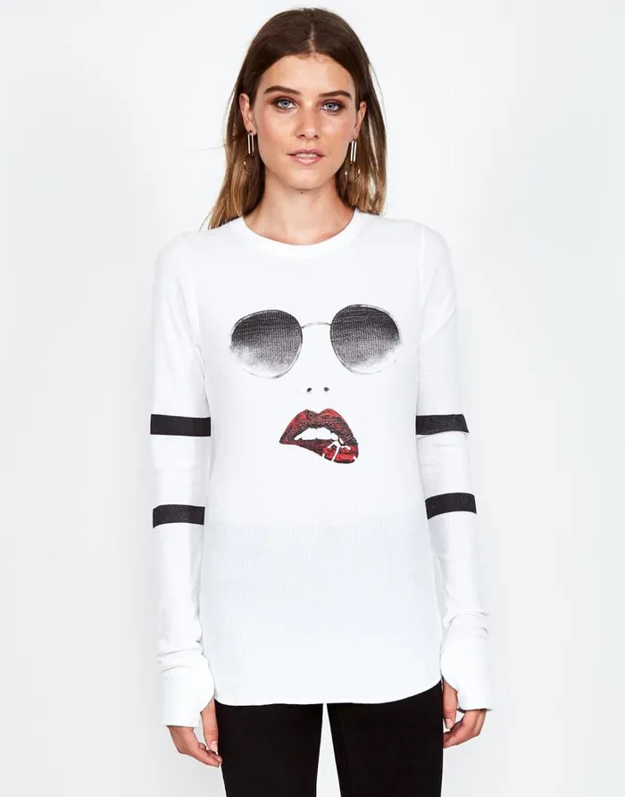McKinley Pierced Biting Lip Face White Women Lauren Moshi Long Sleeve