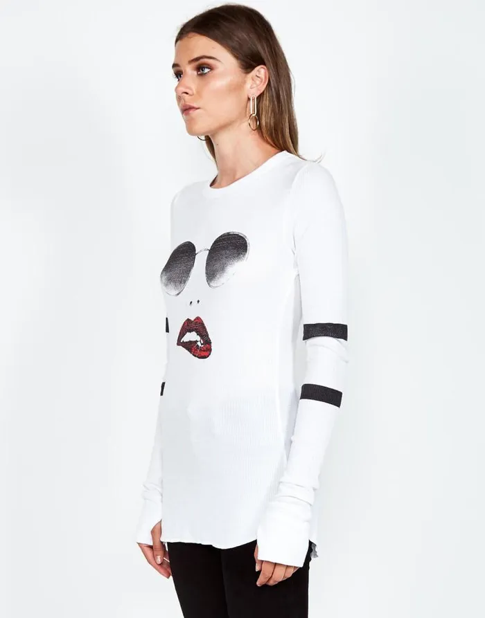 McKinley Pierced Biting Lip Face White Women Lauren Moshi Long Sleeve