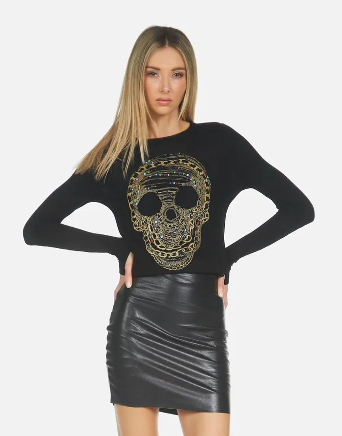 Mckinley X Beaded Chain Skull Black Women Lauren Moshi Long Sleeve