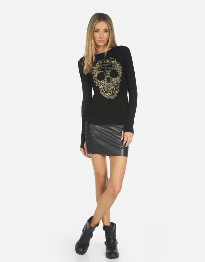 Mckinley X Beaded Chain Skull Black Women Lauren Moshi Long Sleeve