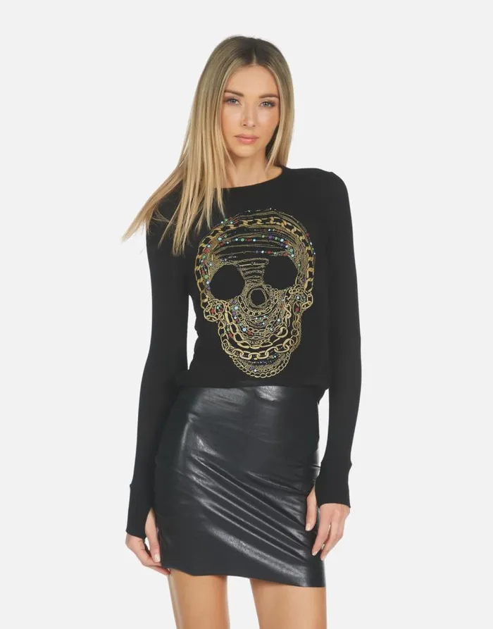 Mckinley X Beaded Chain Skull Black Women Lauren Moshi Long Sleeve