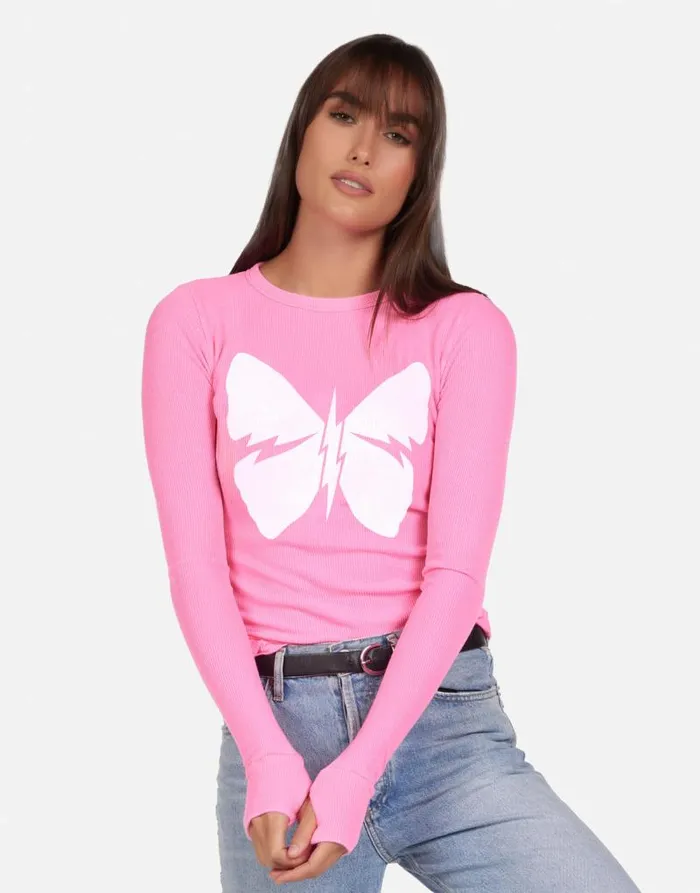 McKinley X Lightning Butterfly Neon Pink Women Lauren Moshi Long Sleeve
